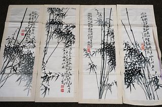 ATTRIBUTED TO ZHENG BAN QIAO (1693-1766), A SET OF FOUR BAMBOO EMBROIDERY, UNMOUNTED.
