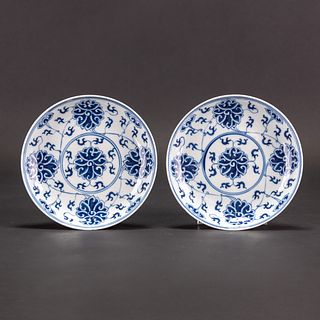 A PAIR OF CHINESE BLUE AND WHITE 'LOTUS' PORCELAIN PLATES WITH SIX-CHARACTER 'GUANG XU' MARK.