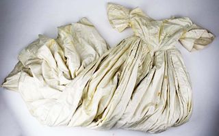 Mid-19Th C. Victorian Cream Colored Satin Dress With