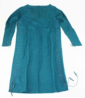 1920'S Teal Wool Flapper Era Dress With Cord Decoration