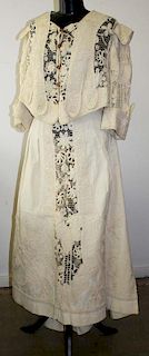 Ca. 1900 Victorian Embroidered Ribbed Cream Color Cotton