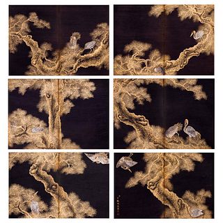 DING GUAN PENG (1736-1795), CRAIN AND PINE TREE, ALBUM OF SIX.