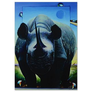 Ferjo, "Rhino on the Move" Limited Edition on Gallery Wrapped Canvas, Numbered and Signed with Letter of Authenticity.