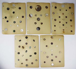 5 Pages Of Pearl Buttons Including Carved, Inlaid, Paint Decorated