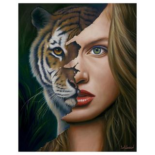 Jim Warren, "Tiger Within" Hand Signed, Artist Embellished AP Limited Edition Giclee on Canvas with COA