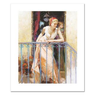 Pino (1939-2010), "At the Balcony" Limited Edition on Canvas, Numbered and Hand Signed with Certificate of Authenticity.