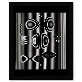 Victor Vasarely (1908-1997), "Manipur de la sÃ©rie Ondulatoires" Framed 1973 Heliogravure Print with Letter of Authenticity