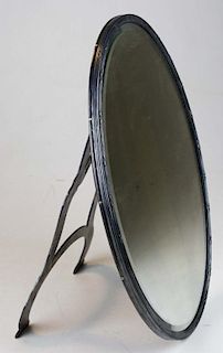 Ca. 1900 Saglier Freres Silver Plated Oval Table Top Mirror.