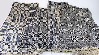 Lot Of 4 19Th C Blue & White Coverlets.