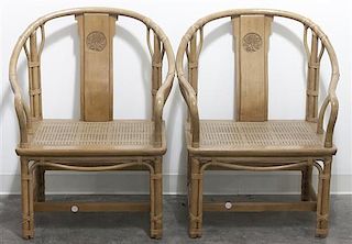 A Pair of Modern Chinese Bamboo Horseshoe-Back Armchairs, Height 35 inches.