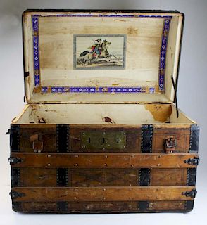 Victorian Dome Top Steamer Trunk With Lithographed Interior