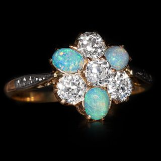 DIAMOND AND OPAL CLUSTER RING