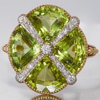 VICTORIAN PERIDOT AND DIAMOND CLUSTER RING