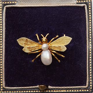 VICTORIAN PEARL AND DIAMOND FLY BROOCH