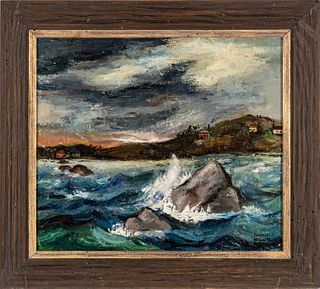 Nancy Willits, Oil On Canvas, Ca. 1950, Stormy Coastline, H 20" W 24"