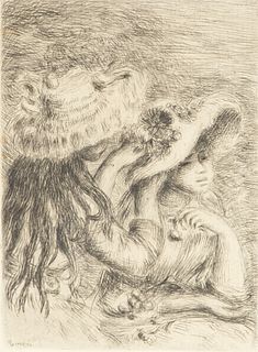 Pierre-Auguste Renoir (French, 1841-1919) Engraving On Laid Paper, The Hat Pin (Le Chapeau Epingle), H 4.5" W 3.25"