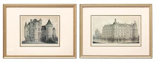 Photomechanical Prints On Paper, 20th C., "Chateau De Brou" And "Chateau De Serrant", H 9.5" W 16" 2 pcs