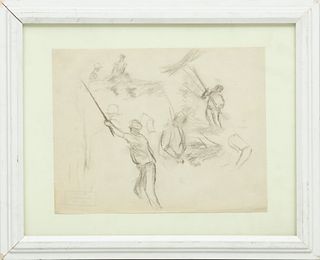 Attributed to Edmund Quincey (American, 1903-1997) Pencil Sketch On Paper, H 8" W 10.5"
