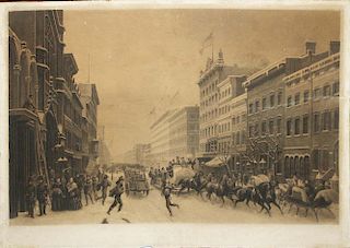 1857 Knoedler Engraving Winter Scene In Broadway