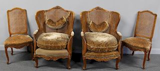 Pair of Louis XV Style Caned Bergeres with a Pair