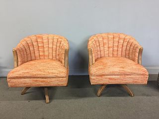 Pair of Midcentury Upholstered Swivel Chairs.