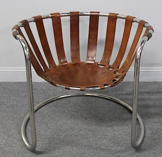 Unusual Midcentury Leather & Chrome Sling Chair.