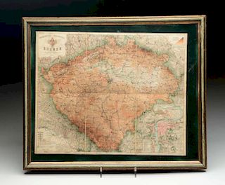 Framed Colored Map Of Bohemia.