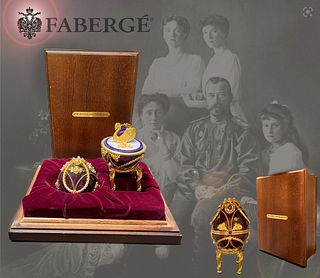 A Faberge Anniversary Imperial Sterling Silver Enamel Jeweled Egg, Numbered & Boxed