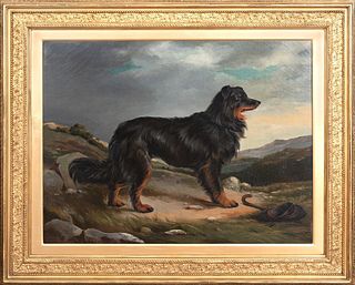  PORTRAIT OF A BLACK AND TAN BORDER COLLIE OIL PAINTING