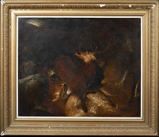 THE STAG HUNT OIL PAINTING