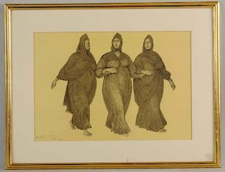 Pencil Drawing of Women in Burqas.