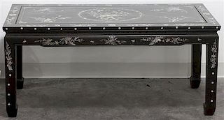 A Korean Mother-of-Pearl Inlaid Table, Height 20 x width 45 inches.