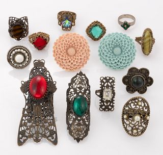 ASSORTED VINTAGE COSTUME JEWELRY RINGS, LOT OF 14