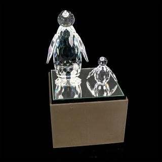 2pc Swarovski Crystal Figures, Adult/Baby Penguins on Base