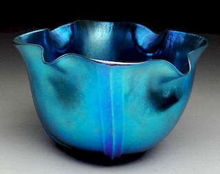 Art Glass Blue Iridescent Bowl.