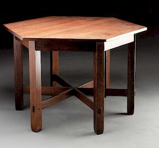 Stickley Brothers Hexagonal Table with Through Tenons.