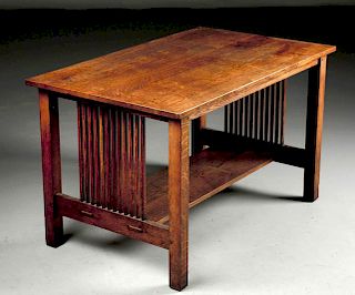 Gustav Stickley Spindle Sided Library Table No. 657.