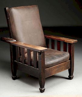 Massive Early Arts & Crafts Morris Chair w/ Macmurdo Feet.
