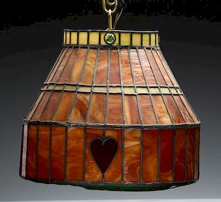 Mission Style Leaded Glass Hanging Lamp.