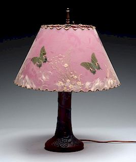 Van Briggle Pottery Lamp with Satin Glass Shade.