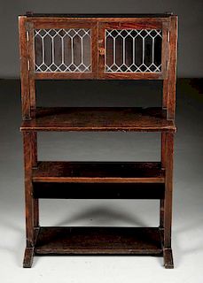Arts & Crafts Shoe Footed Book Stand with Leaded glass Bookcase Cabinet.