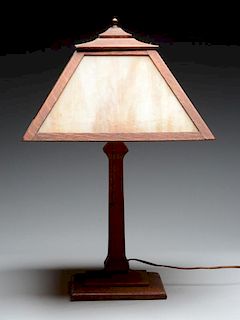 Mission Arts & Crafts Lamp with Brown Slag Glass Shade.