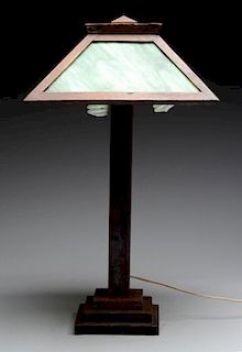 Mission Arts & Crafts Lamp with Slag Glass Shade.
