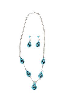 Zuni Turquoise & Sterling Necklace & Earrings