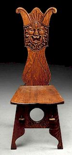 Carved Oak Hall Chair w/ Greenman Face.
