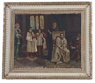 19th C. Italian "Catholic Mass" Oil Painting