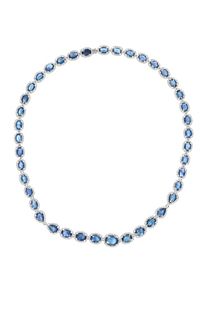Brilliant Blue Sapphire Diamond 14k Gold Necklace