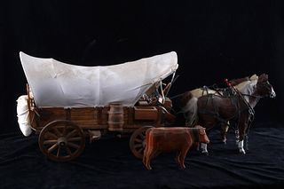 C. 1920's Folk Art Covered Wagon & Livestock