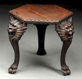 Lammert Furniture Co. Hexagonal Table with Carved Legs.