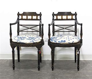 Two Regency Style Armchairs, Height 34 inches.